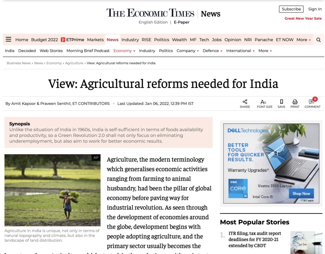 Agricultural reforms needed for India – Institute for Competitiveness