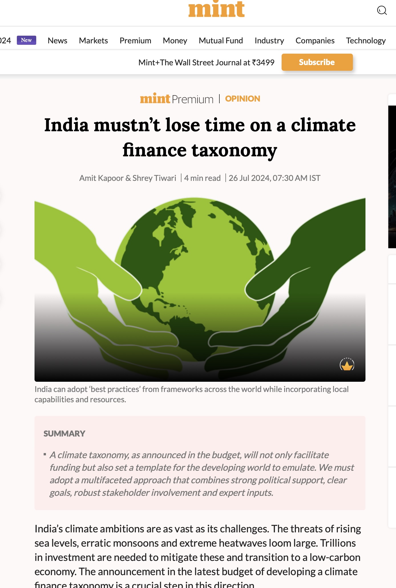 India mustn’t lose time on climate finance Taxonomy – Institute for ...